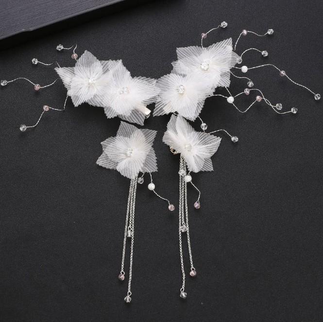 

Bridal Crystal Pearl Flower Hair Clip Floral Style Barrette Bride Hair Jewelry Bridesmaid Wedding Accessories with Earrings