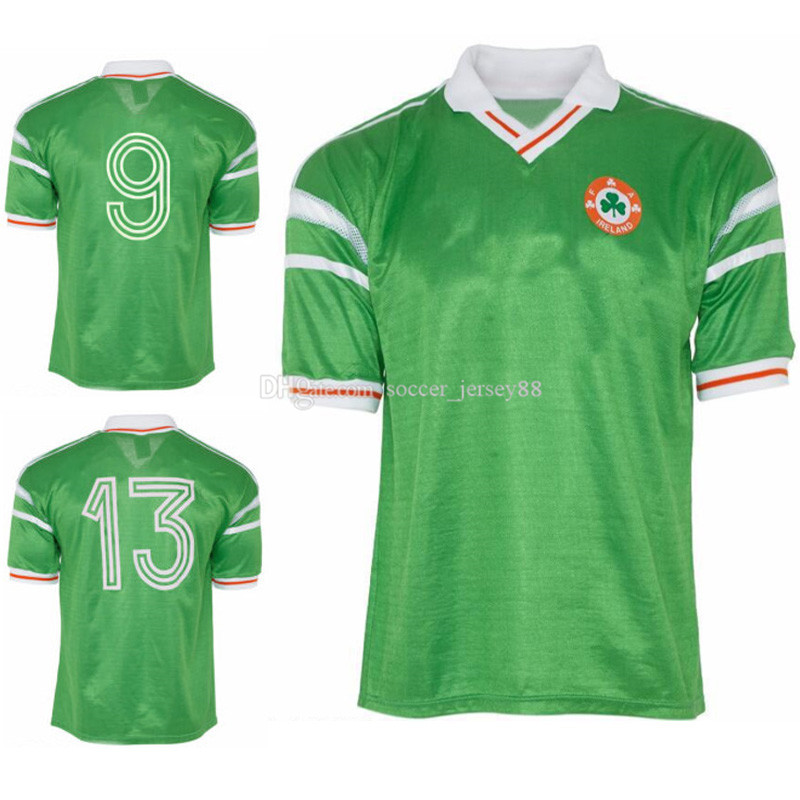 

1988 1990 retro Ireland soccer jerseys home green 88 90 Irish classic vintage Aldridge Quinn Cascarino Houghton jersey football shirt, Black;yellow