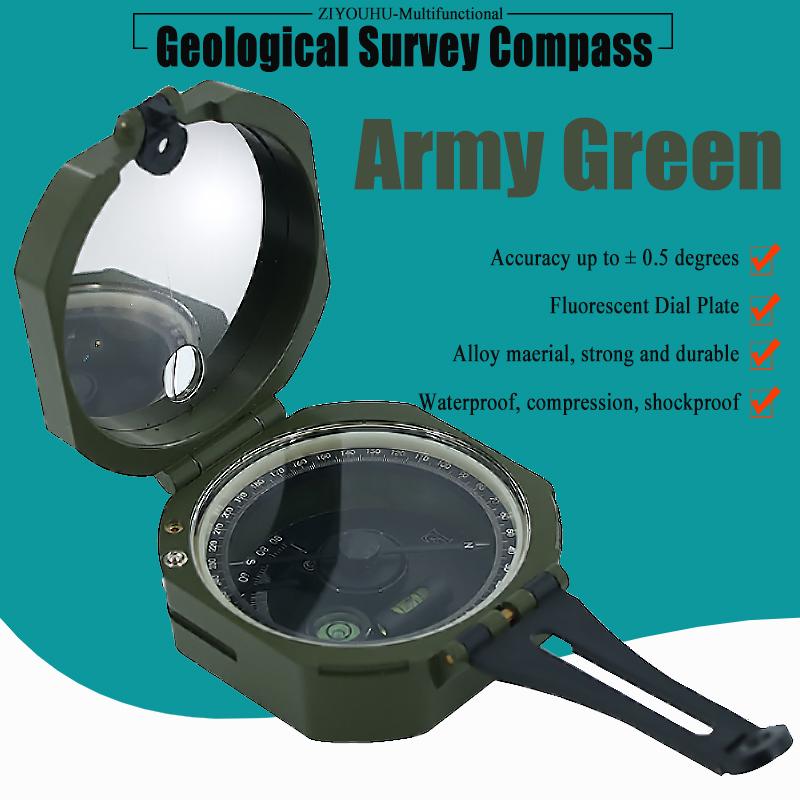 

Multifunctional Fluorescent Geological Survey Compass Green Pocket Transit Waterproof & Anti-Shake for Outdoor Survival