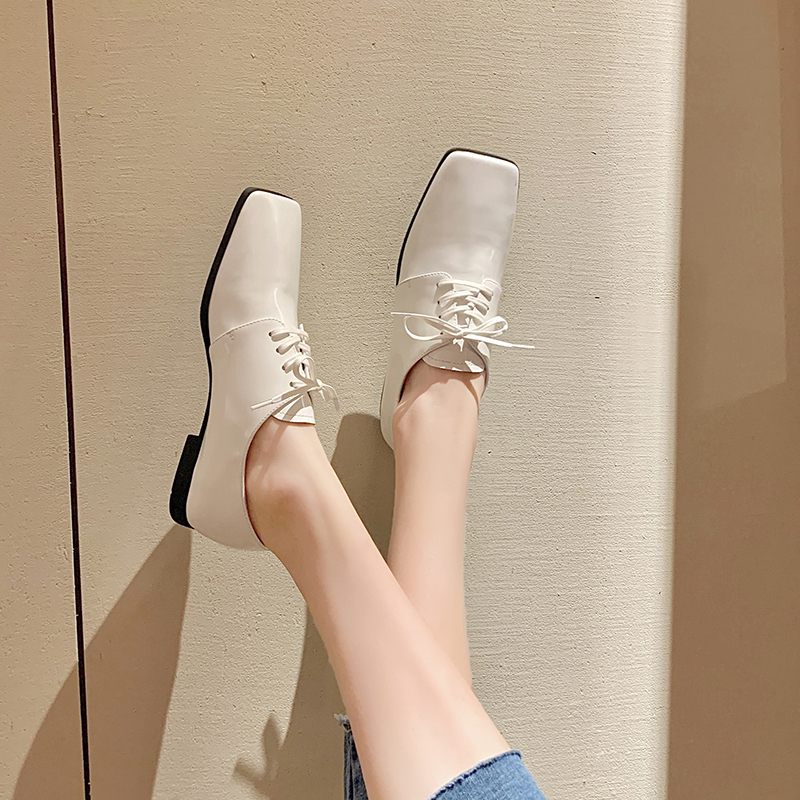 

2020 Cow Comfortable Hide Square Toe Low Lace Heels to Sweet Spring Shoes Mark Lady in Office Dress Women's Bombs Sygp, Black