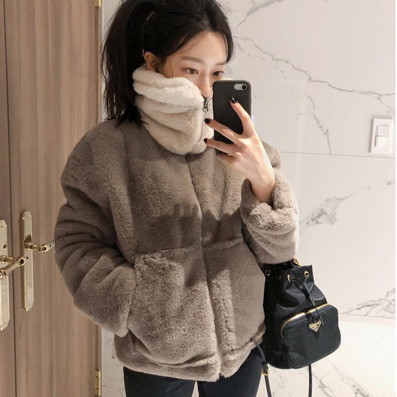 

winter women Faux Fur coat Loose high quality water lapel warm Plush thick Furry female Korean zipper pocket outwear Ladies A521, Western style