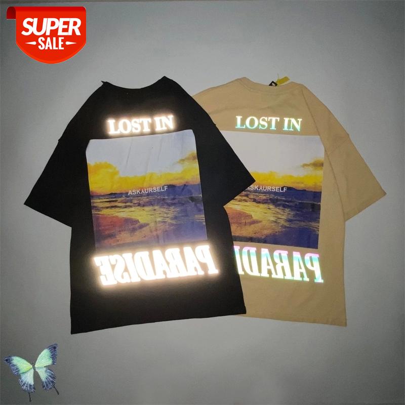 

New ASK 3M Colorful Reflective T Shirt Men Women High Quality 100%Cotton T-shirt High LOST IN PARADISE Classic Washed T-shirts #1V2s, White;black