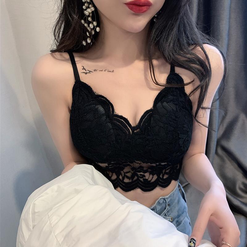 

French sexy lace girl vest-style underwear, autumn and winter seamless push-up bra, big breasts, small bra trendy bra, One size