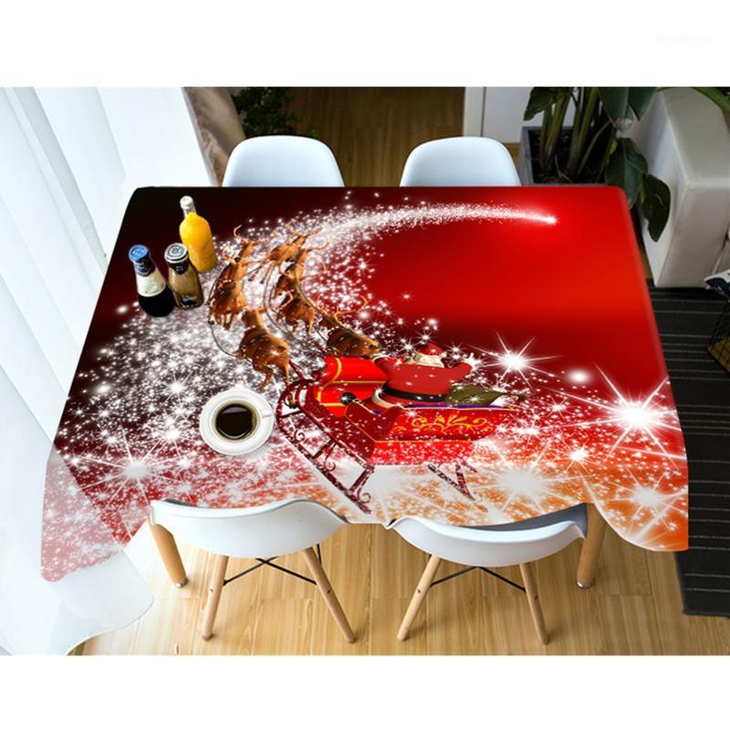 

3d Red Tablecloth Christmas Santa Claus Fireworks Washable Cotton Cloth Thicken Rectangular and Round Wedding Table Cloth1