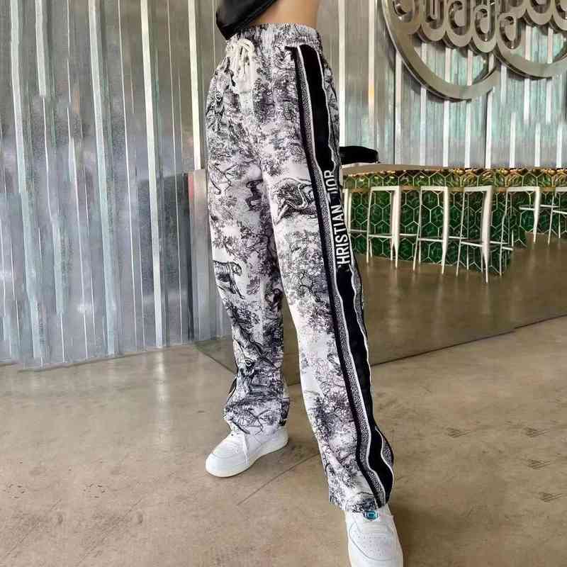 2022 Factory Wholesale New Model ink painting animal print casual summer elastic high waist loose wide leg pants-image-754599334