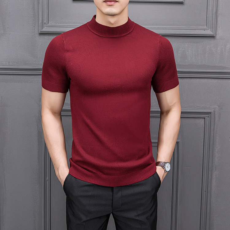 

2020 Brand New Autumn Men's Sweater Pure Color Semi-high Collar Knitting for Male Half-sleeved Sweaters Tops, Black