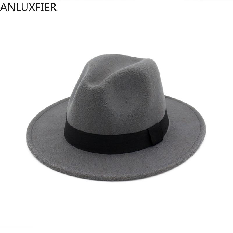 

X3011 Unisex Woolen Hat British Fedora Hat Adult Fashion Wool Felt Caps Brim Broad-Brimmed Hats Adjust Size Fedora Wool, White