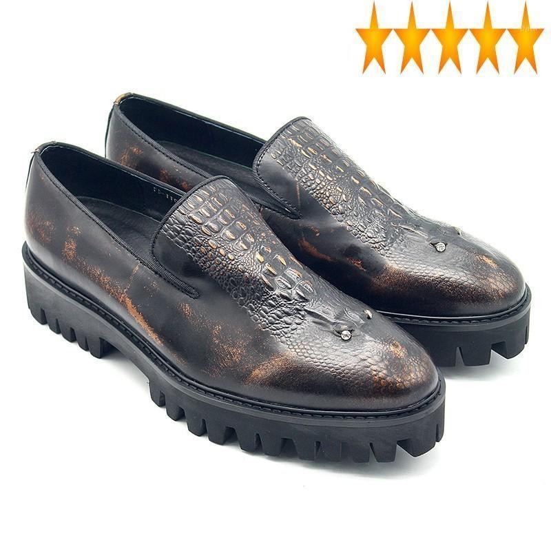 

Men Formal Cow Luxury Designer Brand Crocodile Leather Mens Shoes Social Slip On Platform Rhinestone Male Footwear1, Same as picture