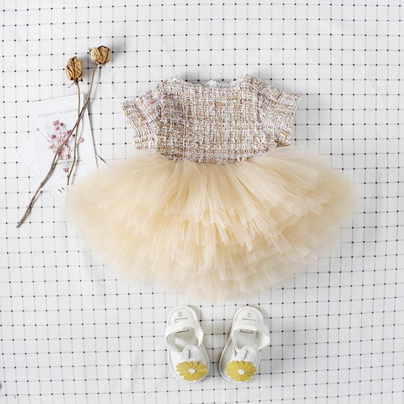 

0-6Yrs Baby Girls Beige Party Princess Dress Kids Girls Mesh Formal Dresses Children Ball Gown Dress1, As pic