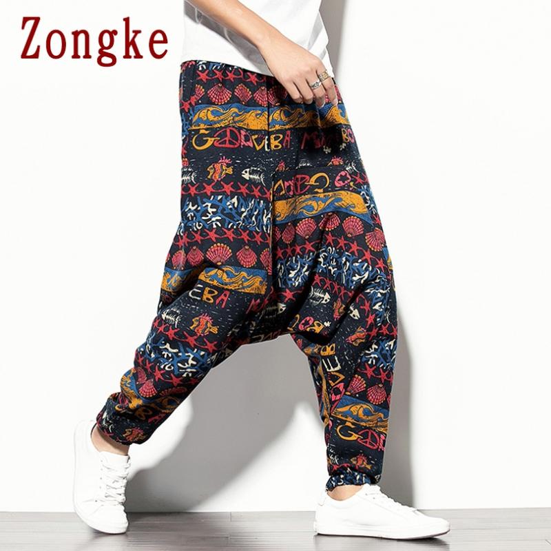 

Men's Pants Zongke Linen Casual Harem Men Japanese Streetwear Trousers Joggers Sweatpants Clothing Harajuku 2021 -3XL, Blue floral