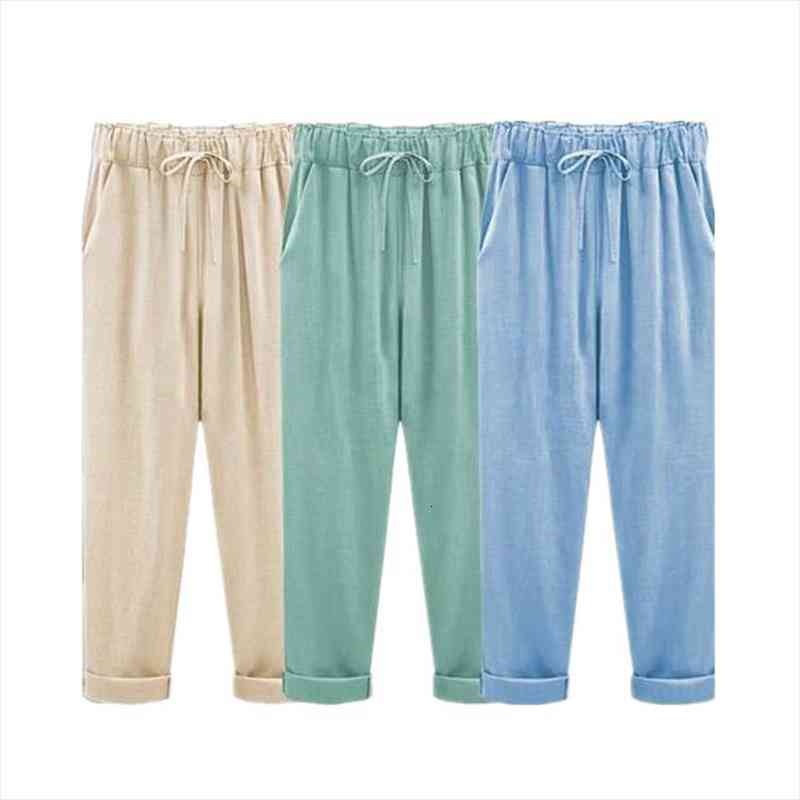 

Summer Autumn Cotton Linen Pants Elastic Waist Vintage Trousers Casual Ankle-length Pants Plus Size 5xl 6xl 7xl, Black;white