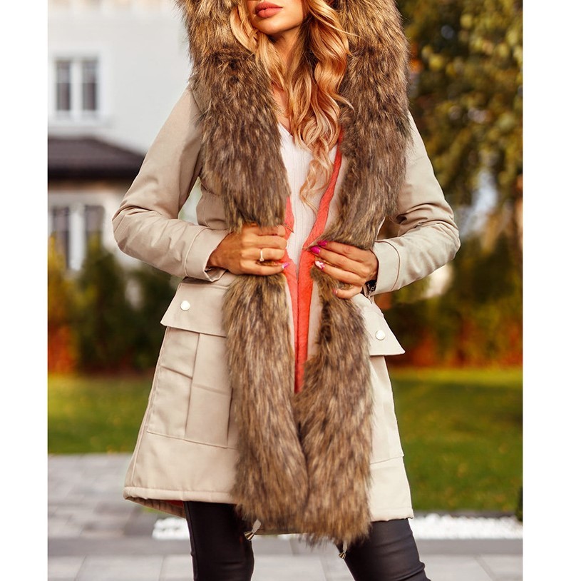 

Women's warm coat thicken down solid fashion winter clothing leather-lined hood parka mujer coats ladies P6NE, Army green.