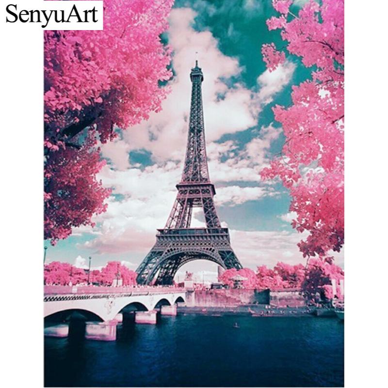 

SenyuArt Picture Paris Eiffel Tower Cross-Stitch Kit Paint By Numbers Diy Full 5D Diamond Painting Embroidery Mosaic Accessories