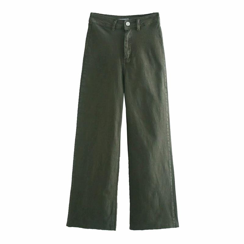 

Elina Wide Leg Jeans Women Fashion High Waisted Pockets Denim Pants Women Elegant Loose Green Full Length Jeans Female Ladies