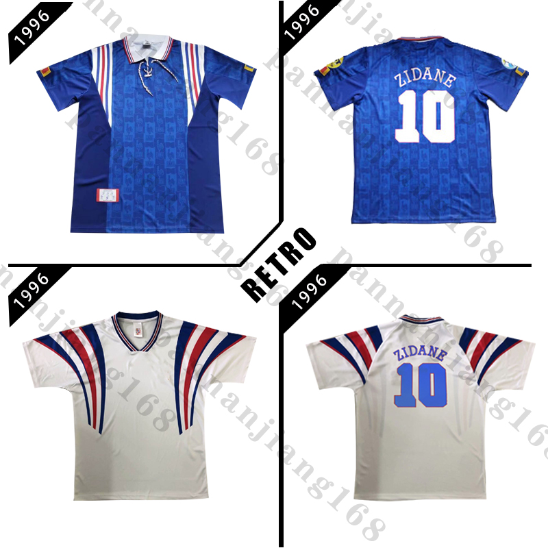 

FRANCE 1996 #10 ZIDANE Retro soccer jerseys classic football shirts vintage 96 home blue away white Djorkaeff Pedros Martins Loko, 1996 home