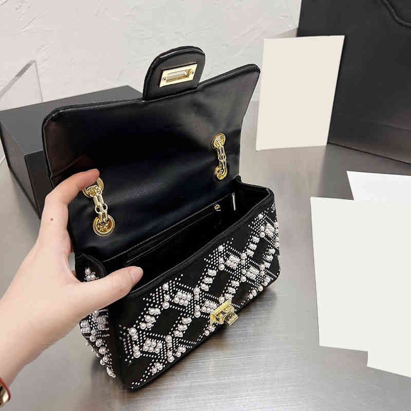 

2.55 Rhinestone Italia Womens Beads Bags Classic Flap Square Gold Metal Quilted Chain Crossbody Shoulder Famous Luxury Designer Outdoor Shoulder bag, Black with logo