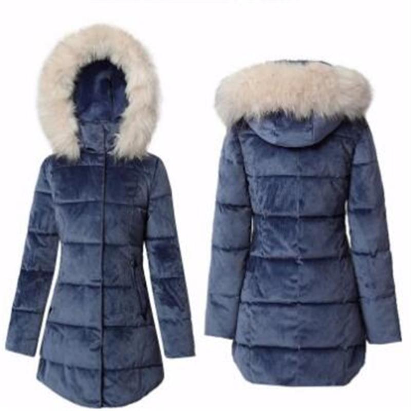 

2021 Fashion Casual Clothing Winter Women's New Mid-Length Slim Padded Jacket Fur Collar Hooded Coat Parkas Overcoats Outwear, Beige