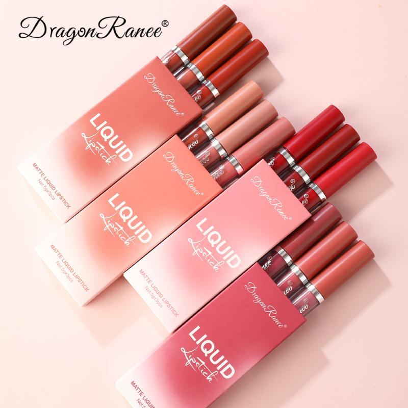 

3PCS Sexy Lip Gloss Set Matte Velvet Lipstick Bean Paste Lip Glaze Moisturizer Long Lasting Tint Cosmetic TSLM1, 01