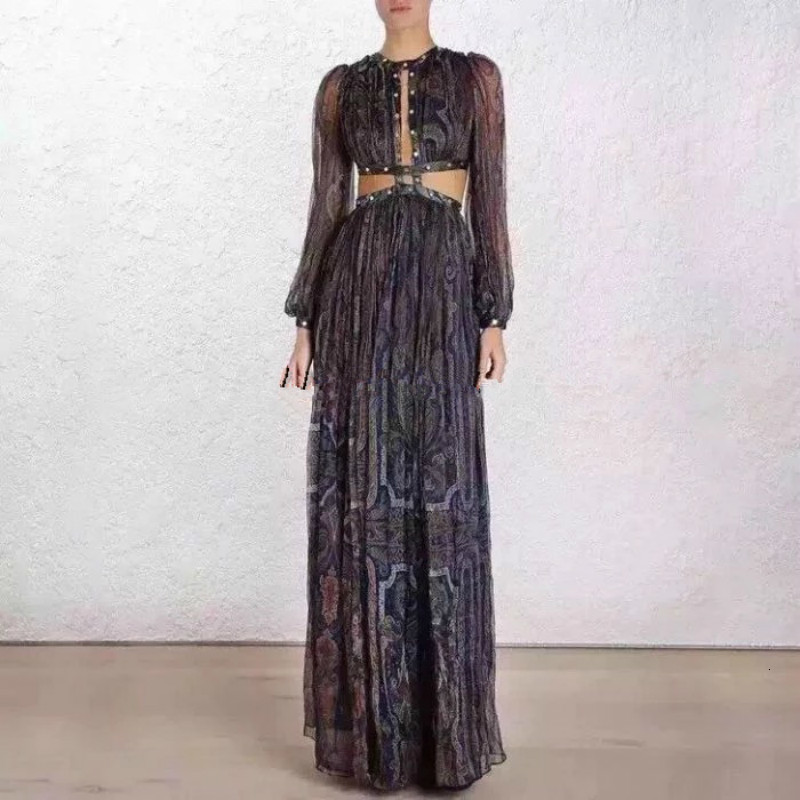 

Runway Dressed Up Sexy Hollow Ladies Luxury Buttons Two Female Designer Pieces Printed Dress Party High End Mpcv, Black