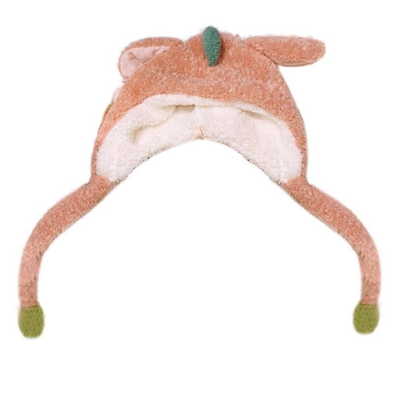 

Women Winter Fluffy Plush Hoodie Scarf Hat with Moving Jumping Ears Funny Cartoon Dinosaur Toy Thicken Warm Earflap Cap, White
