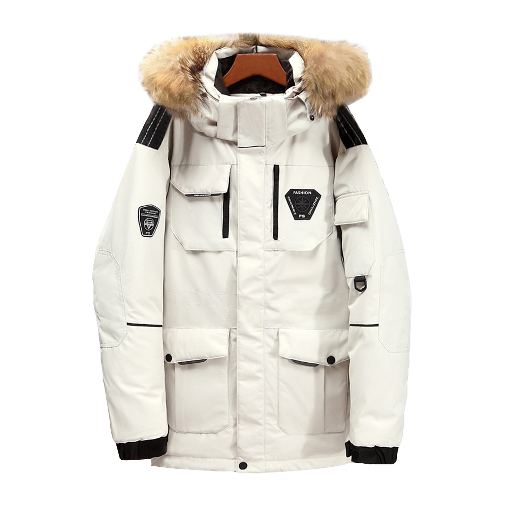 

2020 new winter for men white duck down jacket big leather collar hoodie blazers work style amendment made with thick tools parka male, Unkwine redunk