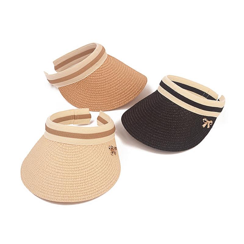 

Cute Bow Sun Hat Female Beach Hat Wide Brim Straw Visor Cap Summer Hats For Women Caps Chapeau Femme Sun Visor Girls, Black