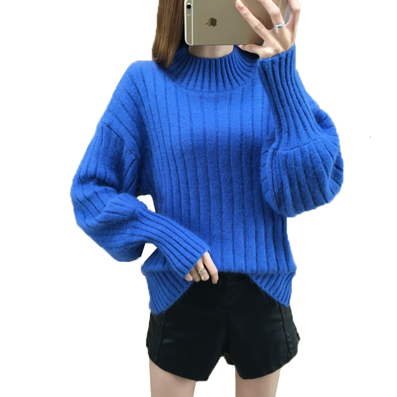 

Autumn Female 2021 Loose Woman Half Turtleneck High-flashlight Sleeve Sweater Plus Size Sjf6, Brick red