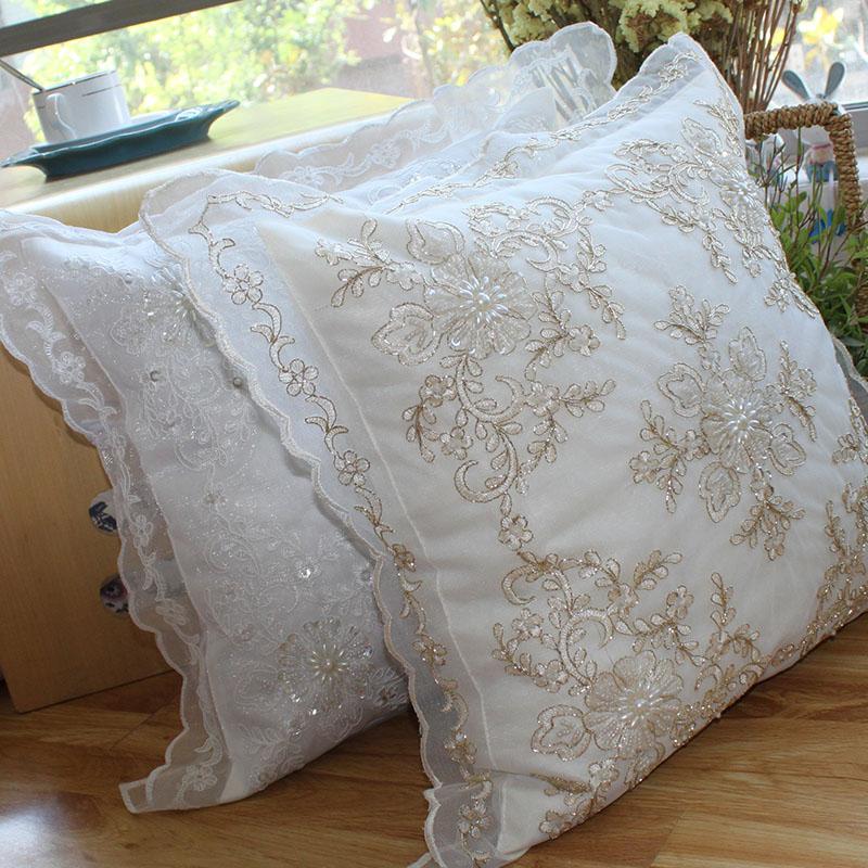 

European-style embroidered white lace cushion pillowcase cushion cover sofa beautiful pillow cover