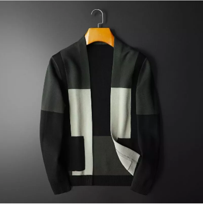 

British Style Men' Knitted Cardigan Fashion Sweater Slim Trend Autumn V-Neck Casual Coat Male, Black