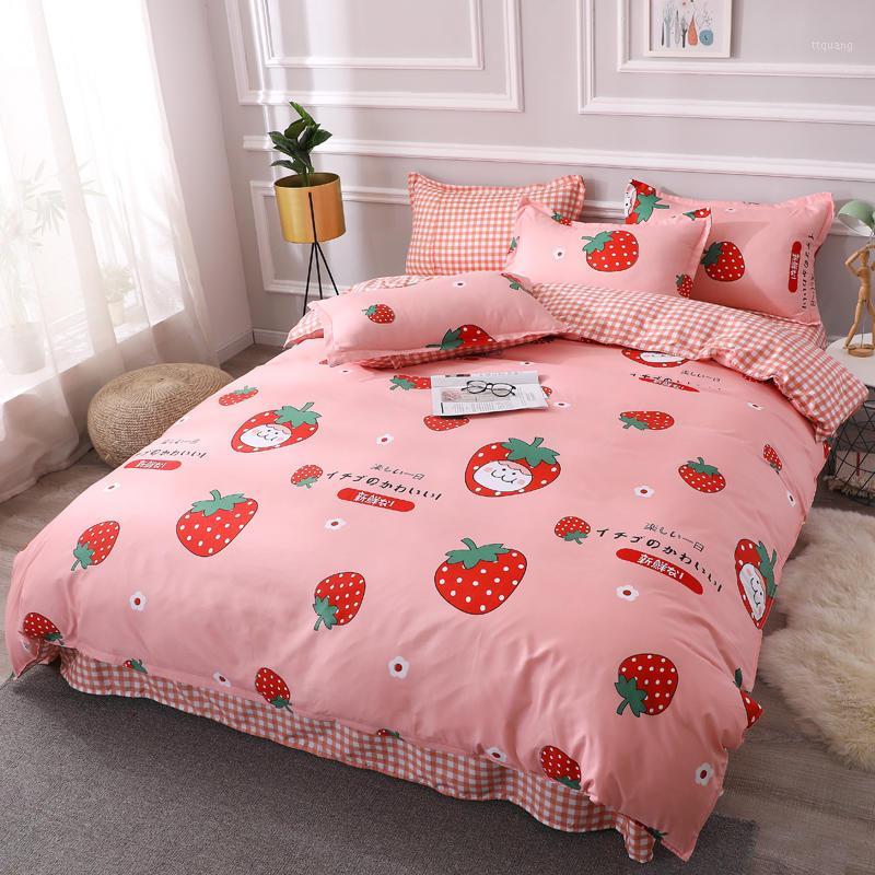 

Cute bed linens peach print Home textile bedding luxury fruit duvet cover set sheet bedclothes 3/4pcs girls gift queen king size1, Cai she lian qu