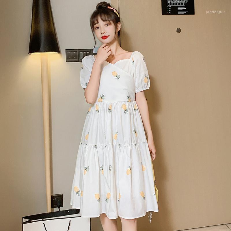 

605# Maternity Dress Summer Cotton embroidery Short Sleeve Loose Stylish Dress for Pregnant Women Mom1, White