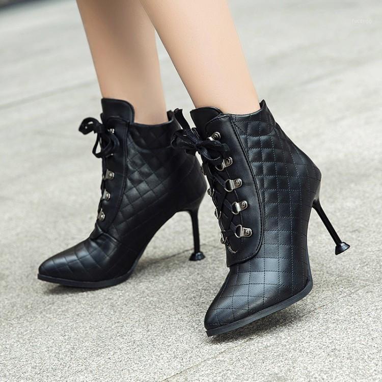 

PXELENA European Sexy Strange Thin High Heels Ankle Boots Women Lace Up Party Dress Office Lady Short Boots Shoes Winter 34-431, Beige