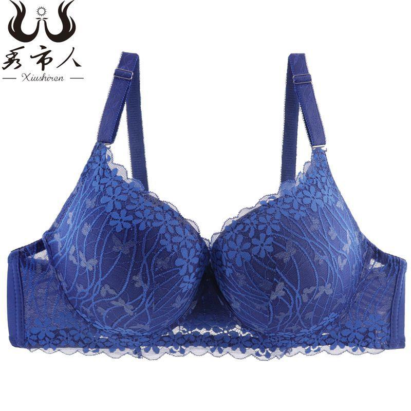 

Steel ring full cup thin sponge bra lace underwear gathered bra female D cup, Khaki