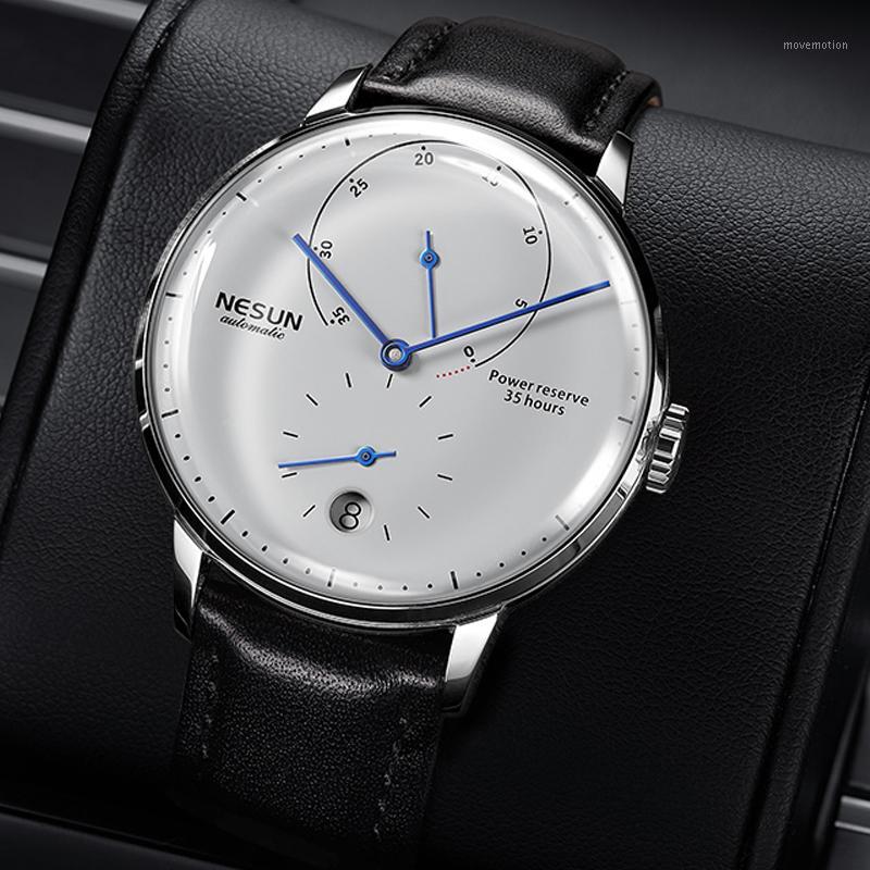 

NESUN Brand Men's Watch Luxury Automatic Mechanical Waterproof Watch Business Casual Sapphire Date Watches Relogio Masculino1, Leather-black