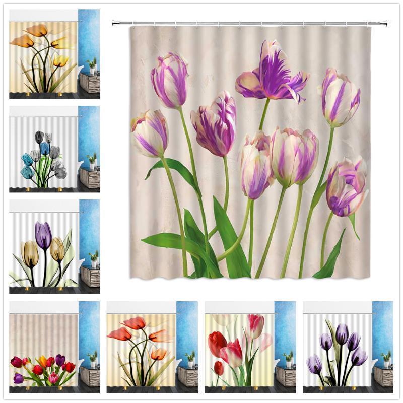 

Flowers Shower Curtains Pink Yellow Purple Hand Painted Flower 3D Waterproof Bathroom Home Decor Bathtub Polyester Curtain Set1