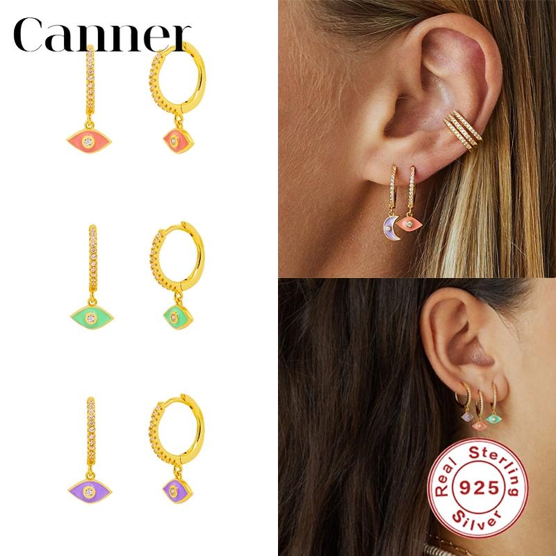 

Canner Earrings For Women 100% 925 Sterling Silver Pendientes Angel Eyes Huggie Earrings Korean Fine Jewelry Joyero 2021 W5