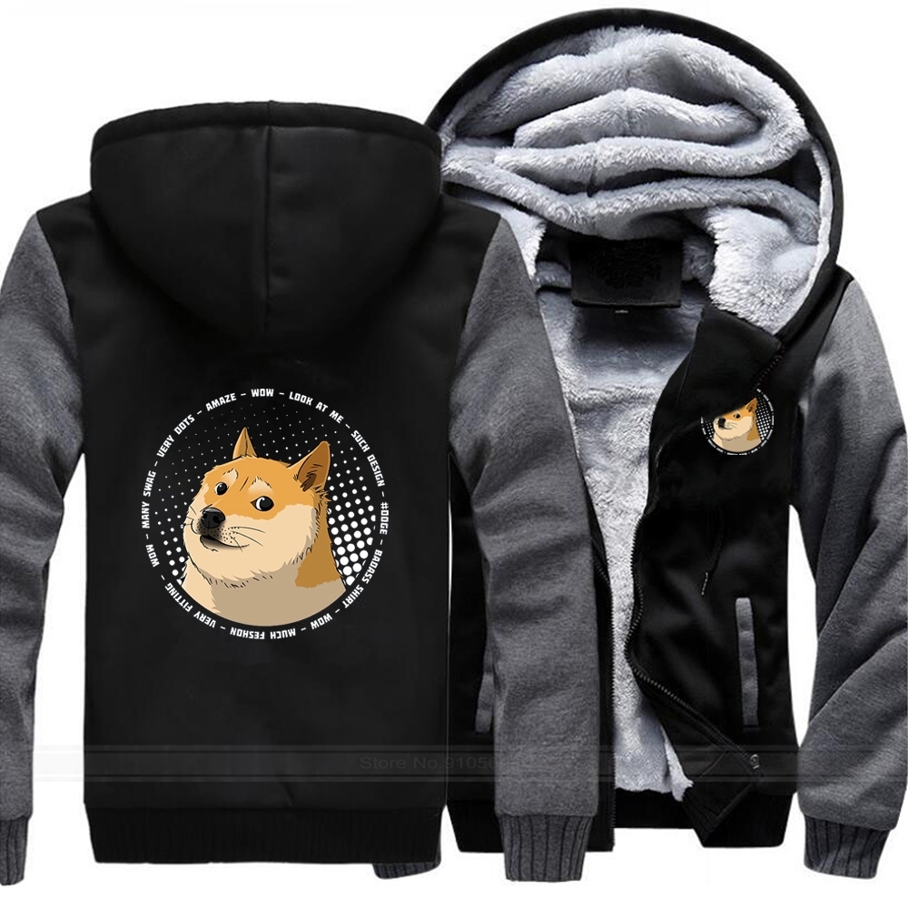 

Cute Kawaii Dog Animals Cool Doge Print Sweatshirts Men Hoodie Casual High Quality Winter Warm Streetwear Fleece Pullover, Dark gray black 6