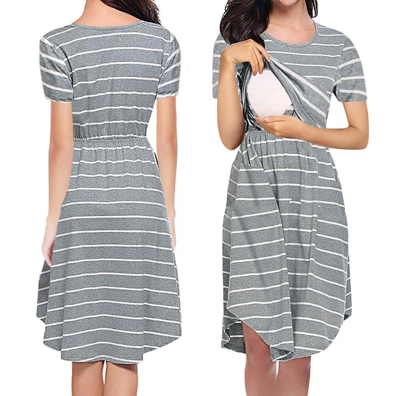 

2021 New Maternity Dresses Nursing Nightgown Dress Short Sleeve Breastfeeding Clothes For Pregnant Women Sleepwear Pregnancy, Gray