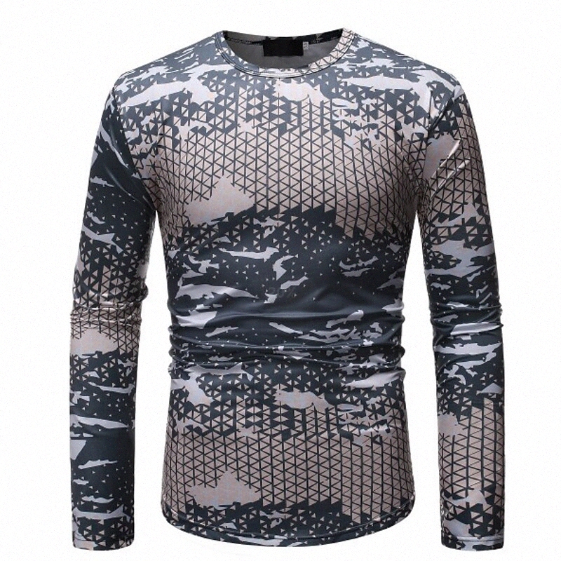 T-shirt pour hommes Autres impressions Camo / Camouflage Col Couche Casual Imprimer Daily Manches Longues Slim Tops Mode Rainbow V0ZG #