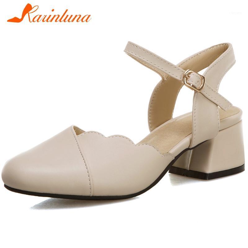 

KARIN Large Size 32-43 New Ladies 2020 Casual Sandals Fashion Solid Summer Sandals Women Chunky Med Heels Shoes Woman1, White