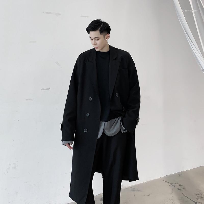 

Autumn Winter Male Casual Overcoat Jacket Men Vintage Double Breasted Loose Woolen Long Trench Coat Outerwear1, H33