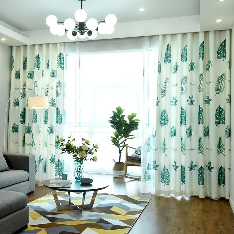 

Hot Sale Dormitorio Curtain Living Room Printed Banana Leaf Curtains Window Tulle American Blackout For Bedroom Treatments