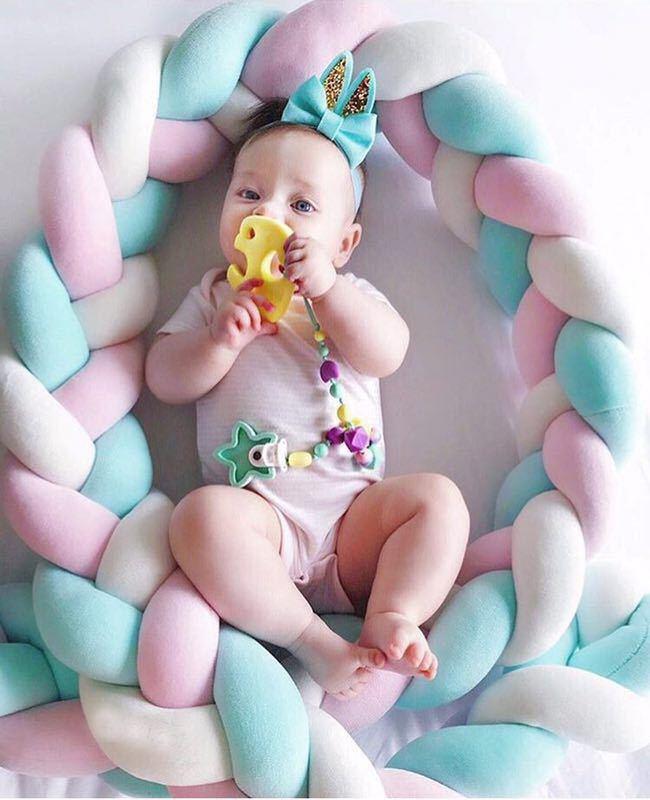 

Pillow 1Pcs 2M Baby Handmade Born Bed Bumper Long Knotted Braid Knot Crib Infant Room Decor