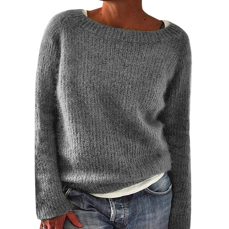 

Sweater Women Solid Knitted Top Female O Neck Long Sleeve Pullovers Casual Knitwear Women Clothing Loose Sweater Tops, Black