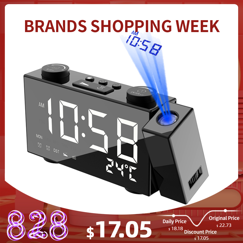 

Digital Alarm Clock Projection FM Radio Alarm Clock 4 Brightness Adjustment USB Dual Alarm Clock with Snooze Function LJ200827