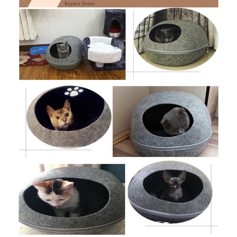 

Soft Pet Dog Cat Bed House Kennel Universal Felt Egg Shell Nest Cat Bedroom Felt Semi-closed Nest Cats Sleeping Bag with Zipper