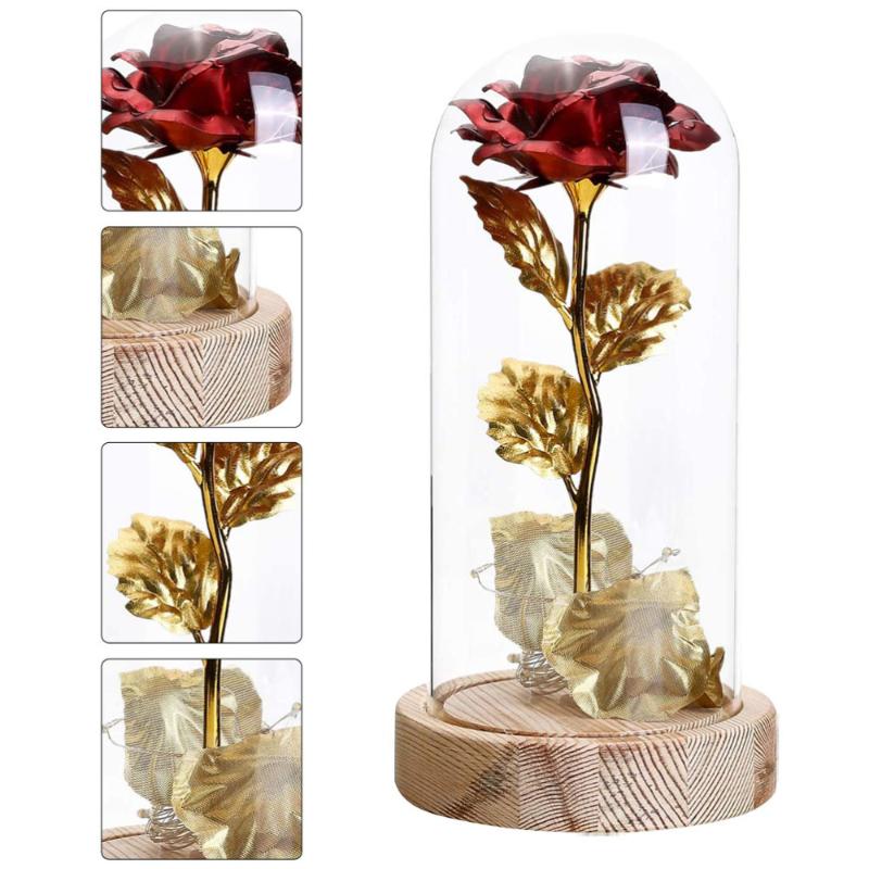 

1pc Festival Gift Simulation Flower Glass Cover with LED Light Home Ornament, Red