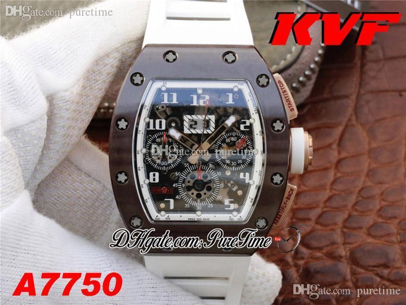 

KVF RM011 Real Brown Ceramic Case ETA A7750 Automatic Chronograph Mens Watch Crystal Skeleton Dia Best Edition White Rubber Puretime 03a1, Original bxo