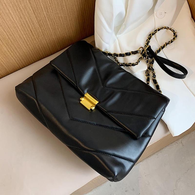 

Elegant Female Large Tote bag 2020 Fashion New High quality PU Leather Women's Designer Handbag Chain Shoulder Messenger Bag, Black