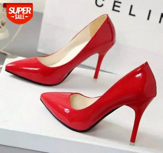 

Spring Women's Pumps Shoes Sans talons tacones Sexy High Heels 10CM Pointed Pumps Women Shoes Patent Leather Female #5y8y, Beige